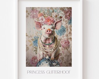 Princess pig painting - maximalist wall art