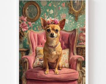 Chihuahua Floral Portrait Art Print