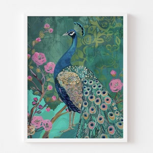 Poster con stampa tropicale e pavone