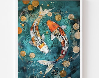 Koi pond wall art - tranquil painting