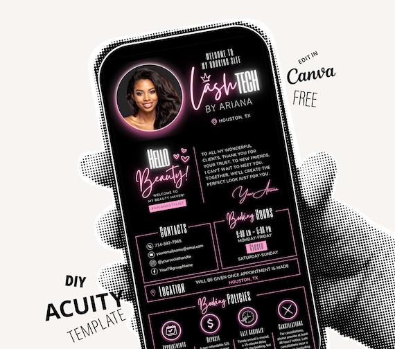 Lash Tech Acuity Scheduling Template, Black Pink Lash Tech Website Acuity Template Scheduling, Lash Template Acuity Canva Template Lash Tech
