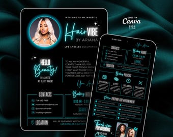 Neon Acuity Scheduling Template Hairstylist, Braider: Editable Canva Booking Website (Digital Download)