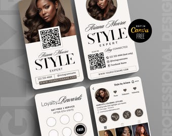 Business Card Template, Loyalty Card Template, Hair Stylist Business Card, Lashes Nail Tech Braids Wigs Card, Instagram Cards Canva Template