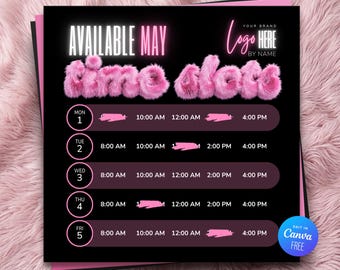 Weekly Availability Appointments Time Slots Flyer Template, Instagram Post, Booking Calendar, Beauty Business
