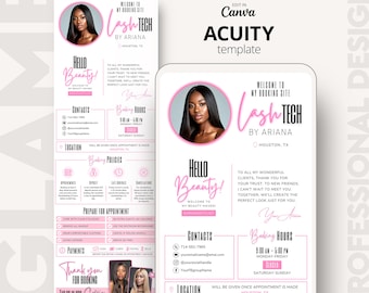 Rosa Acuity-schemaläggningsmall för Lash Tech, redigerbar Canva-bokningswebbdesign (digital nedladdning)