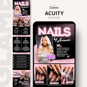 The image is a promotional flyer for a nail salon called "Nails by Ariana". It features a woman with long blonde hair and nails, along with various nail art designs and images of the salon's services. The flyer includes text and images that provide information about the salon, such as the name, services offered, and contact details. The layout is visually appealing and includes a mix of text, images, and a central image of the woman's nails.