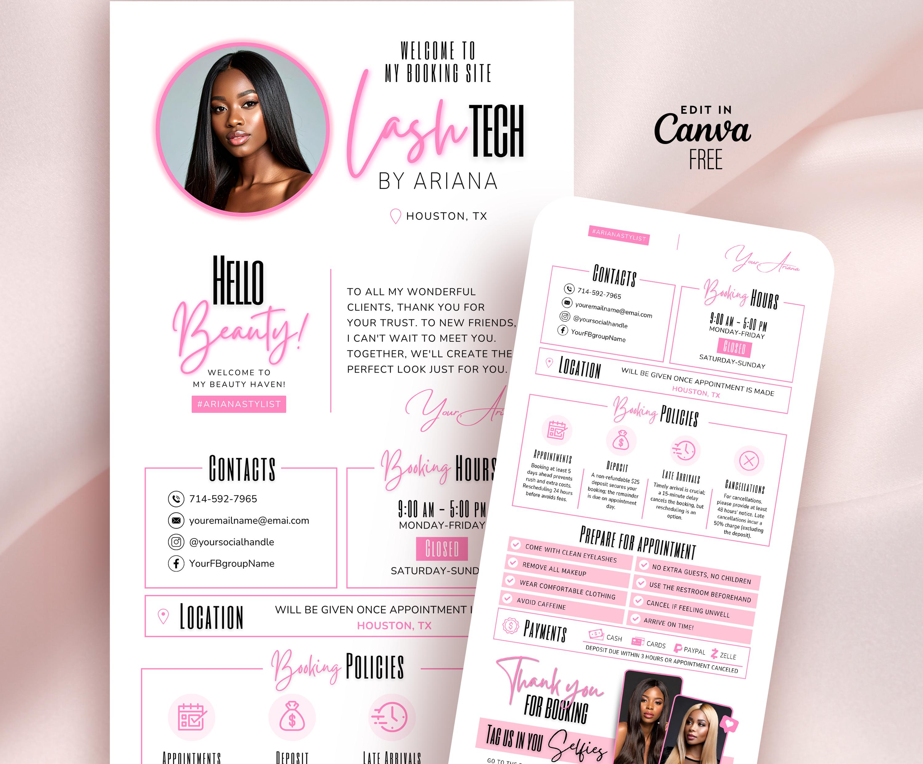 Pink Acuity Scheduling Template, Canva Booking Site for Lash Tech, Hair Stylist, Nails, Braider MUA, Editable Acuity Website Template Design