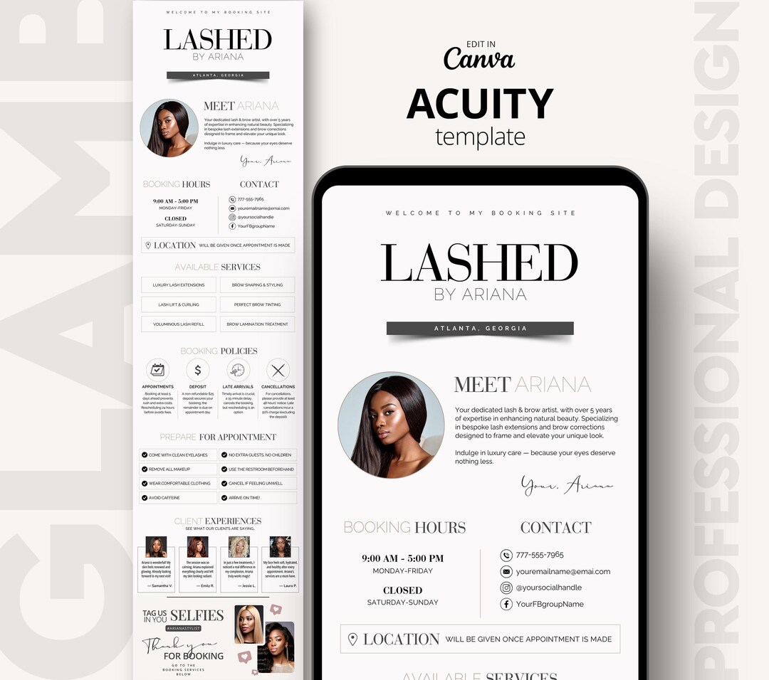 Lash Tech Acuity Scheduling Template Canva Booking Site for Lash Tech ...