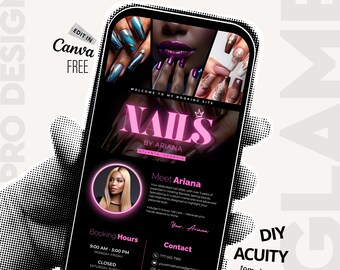 Nail Tech Acuity Scheduling Website Template | Black Neon Pink Canva Editable Booking Banners, Instant Download