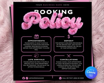 Richtlinien-Flyer Canva Template Bearbeitbare Richtlinien Zeichen Lash Nagel Geschäftsregeln Stornierung der Anzahlung