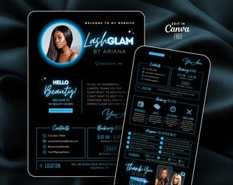 Lash Tech Acuity Scheduling Mall: Svarta & blå bokningswebbplats redigerbara Canva-banners (digital nedladdning)