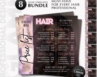 Salon Price List Template, Hair Braider Design, Canva Editable (Digital Download Bundle)