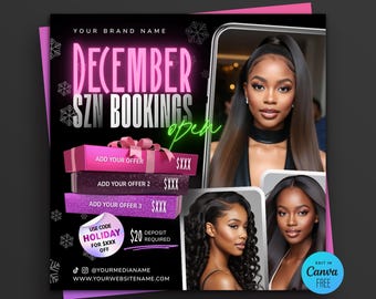 Boekingsfolder december, kerstboeken open, vakantieflyer afspraken, wimpernagels, canvassjabloon