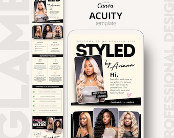 Cream Acuity Scheduling Template Hair Stylist Editable Website Lash Tech Nail Site Hairstylist Branding Booking Site Banners Canva Template