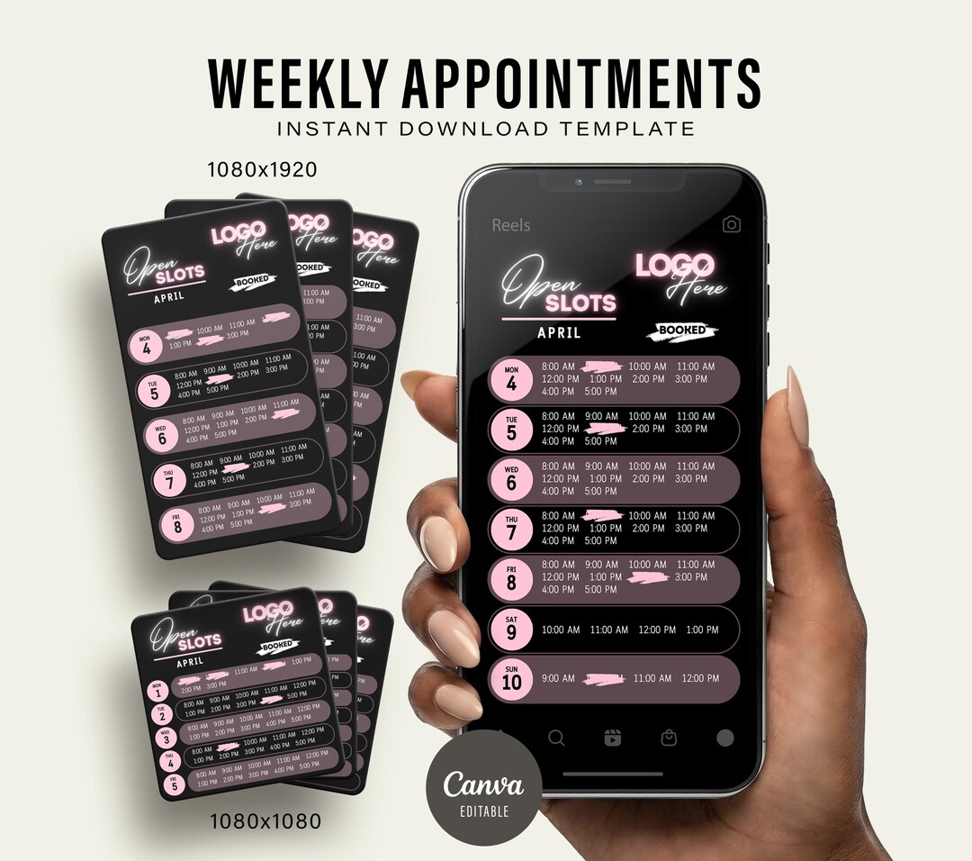Weekly Appointment Template for Beauty Business, Available Appointments ...