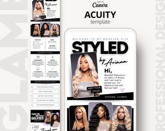 Acuity Scheduling Template Hair Stylists Branding, Lash Tech, MUA, Nail Tech, Acuity Template Hairstylist, Canva Templates Booking Website