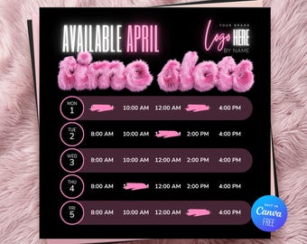 週間予約可能時間枠チラシテンプレート、Instagram投稿、予約カレンダー、美容ビジネス