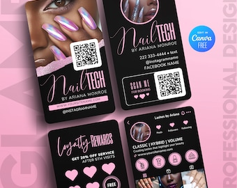 Tarjeta de fidelización para manicuristas, plantilla de tarjetas de visita para el sector de la belleza: Tarjeta de fidelización Black & Pink, Canva