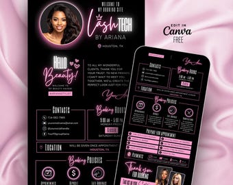 Black Pink Acuity Scheduling Template Canva Booking Site Lash Tech Hair Stylist Nails Braider MUA Editable Acuity Website Template Design
