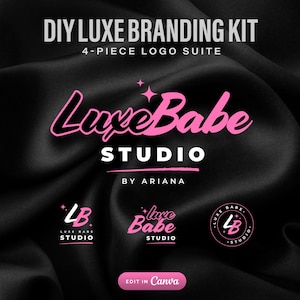 Luxus Logo Vorlage für Wimpern & Haare, Pink-Schwarz-Branding-Kit, Nail Tech Canva Suit