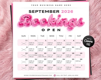 Buchungskalender-Flyer-Vorlage für September | Bearbeitbares Canva-Design (weiß) für Friseure, Wimpernstylisten, Nageldesigner, Flecht- und Make-up-Artists