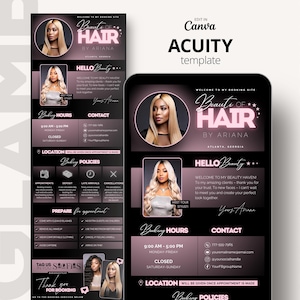 Modèle de planification rose Acuity pour coiffeur, site de réservation de modèles Acuity, maquillage de cils, esthéticienne, planification de marque, modèles Canva