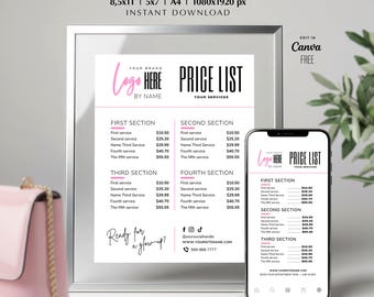 Editable Beauty Salon Price List Template, DIY Canva Pricing Guide (Digital Download)