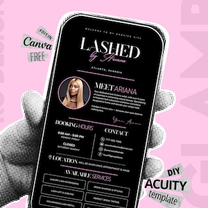 Lash Tech Acuity Scheduling Template Black Pink Acuity Scheduling Booking Website Branding Lash Tech, Hair, Nails, Braider, Makeup, Canva