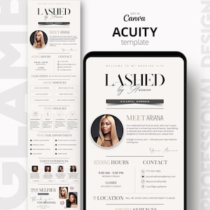 Könnte beinhalten: Digitale Werbung für eine Wimpern- und Augenbrauenkünstlerin, mit einem Porträt und Details zu Dienstleistungen, Buchungszeiten und Kontaktinformationen. Das Design ist minimalistisch mit einer neutralen Farbpalette.