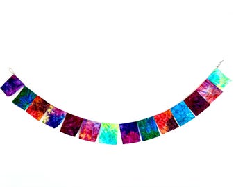 TieDye Fabric prayer flags for decor, Peace flags, prayer flags, festival flags with Hippie Style decor, Indoor Outdoor prayer flags,