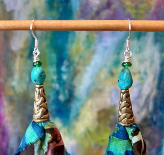 Orecchini Boho Chic in argento con turchese, realizzati in