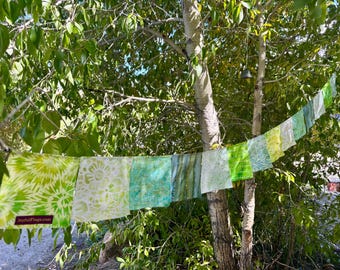 Prayer Flags: greenhouse decor, Boho decor, mint green and lime,  Garden Fabric flags, Hippie Style decor, Indoor Outdoor prayer flags, 6ft