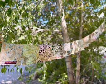 Prayer flags with earthy boho fabrics, 6ft long 4”x5” fabric, boho garden flag, prayer flags, beige tone, beach decor, summer