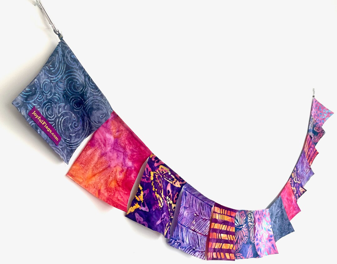 Butterfly & Violet Fabric Bunting: 6ft Boho Prayer Flags Purple Tones ...