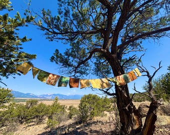 Owls & Forest Prayer Flags, Owl print faric, prayer flags, van decor, camp decor, garden flags, eco-friendly, dorm flags