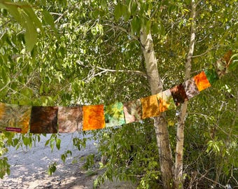 Yoga retreat prayer flags, Healing retreat gift, earthy hippie decor, Tie dye fabric flags, Hippie Style decor, Outdoor prayer flags, 6ft.
