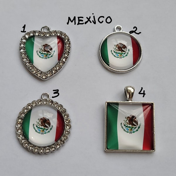 Sale 2-4pcs Beautiful Flag charms of Mexico Country, with top glass, CZ stones inlay.