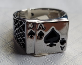 Vente, nouvelle bague tendance, design amusant avec Jack, Ace Spade « Black Jack 21 » gravé, bague unisexe pour tous.