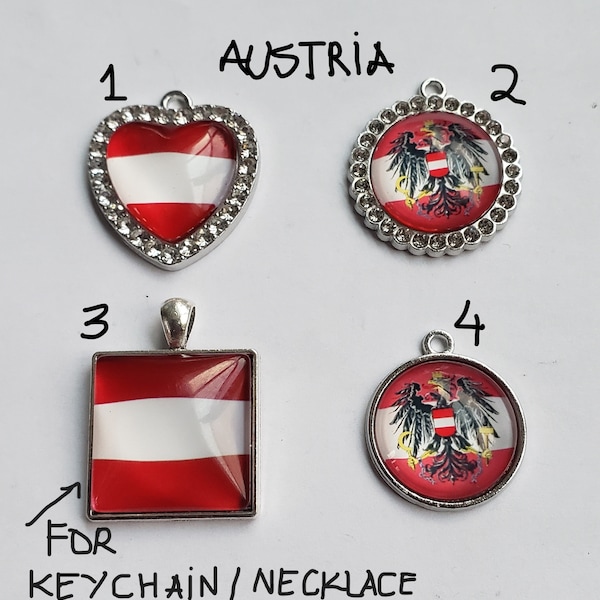 Sale 2-4pcs Beautiful Flag charms of Austria country, with top glass, CZ stones inlay. 4 designs