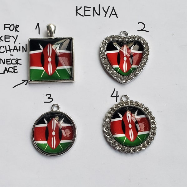 Sale set 2 to 4pcs Beautiful Flag charms of Kenya Africa country, with top glass, CZ stones inlay, 4 designs