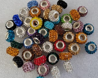 Rhinestone Bead/Spacer of Mixed Color stone for DIY Craft making, for Pandora Compatible bracelet. Sale at 50pcs
