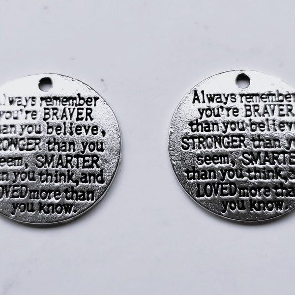 Engraved Statement Pendants "You're Braver Than You Believe" for FYI project, Craft making, Sale at 2-5pcs