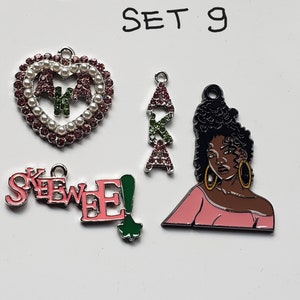 Sale 4pcs Beautiful, good quality charms of AKA Sorority sisterhood service, many exclusive styles with enamel paint, glass, Stones inlay