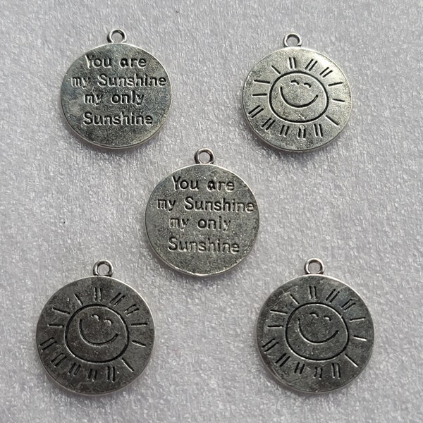 Sale bulk 5-10pcs Statement pendants " You are my sunshine, only my sunshine" for making earrings, Necklaces, costume designs, 2 side craved