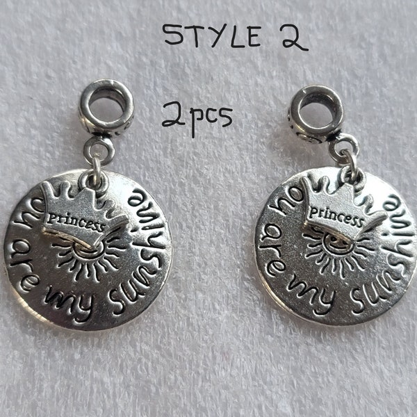 Sale 2 to 6pcs Statement pendants "You are my sunshine", 2 designs with bail for making earrings, Necklaces, bracelet, costume designs.