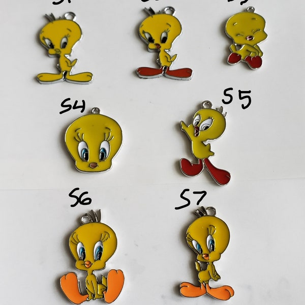 Sale 2-7pcs cartoon charms of Cute Tweety Birds with 7 designs , enamel oil paint. Pick sets in select options, See details below