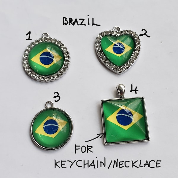 Sale set 2 to 4pcs Beautiful Flag charms of Brazil country, with top glass, CZ stones inlay, 4 designs