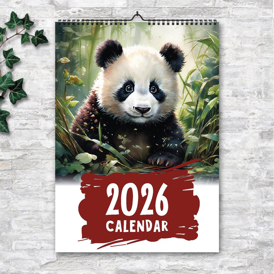 Watercolor Panda Wall Calendar 2026 – International Version EU & Rest ...