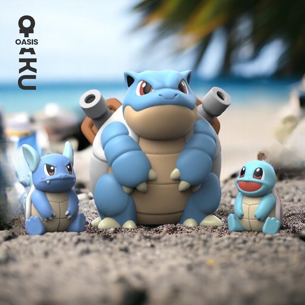 Pokemon Squirtle Evolution 3D Stl Files - Squirtle - Wartortle - Blastoise Print in Place Figure 3D Stl Files - Easy to Print