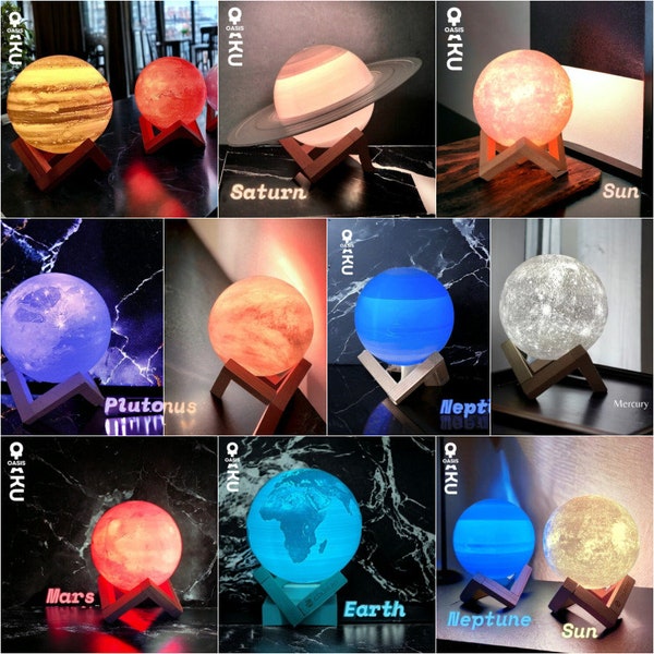 Fichiers Stl 3D de veilleuse du système solaire - Fichiers Stl imprimables 3D de veilleuse toutes les planètes du système solaire